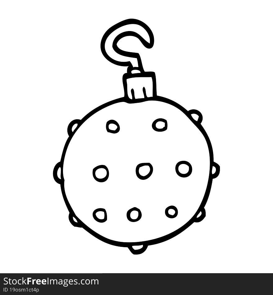 Line Drawing Cartoon Golden Xmas Bauble