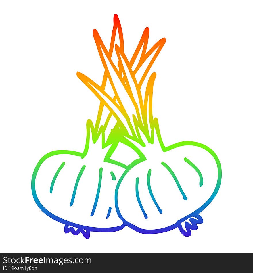 rainbow gradient line drawing of a cartoon brown onions