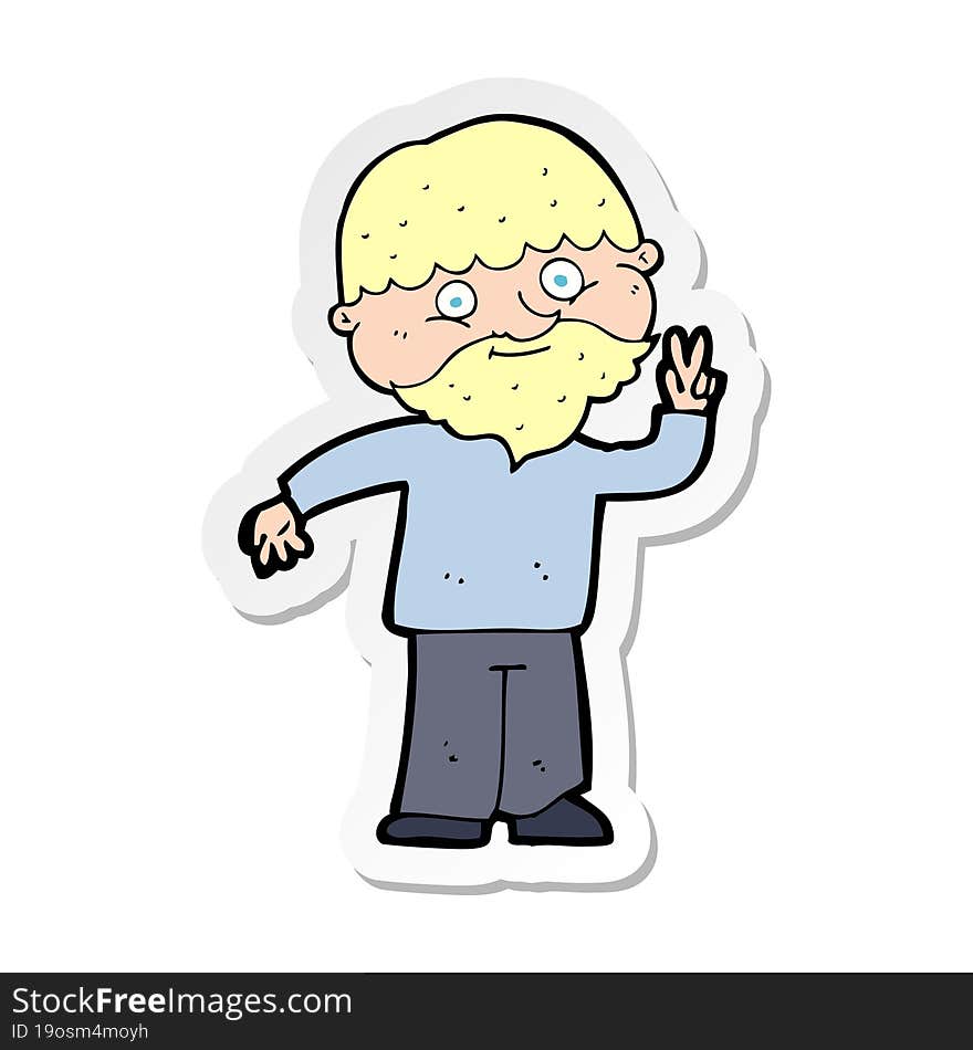 sticker of a cartoon man giving peace sign