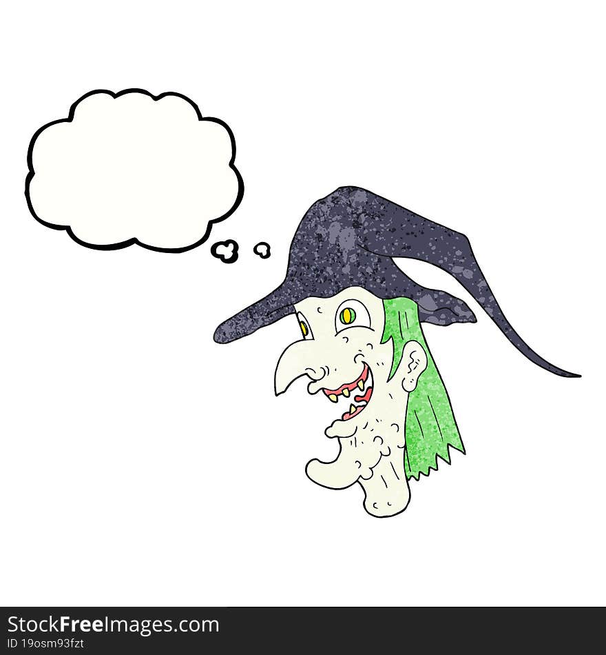 freehand drawn thought bubble textured cartoon cackling witch