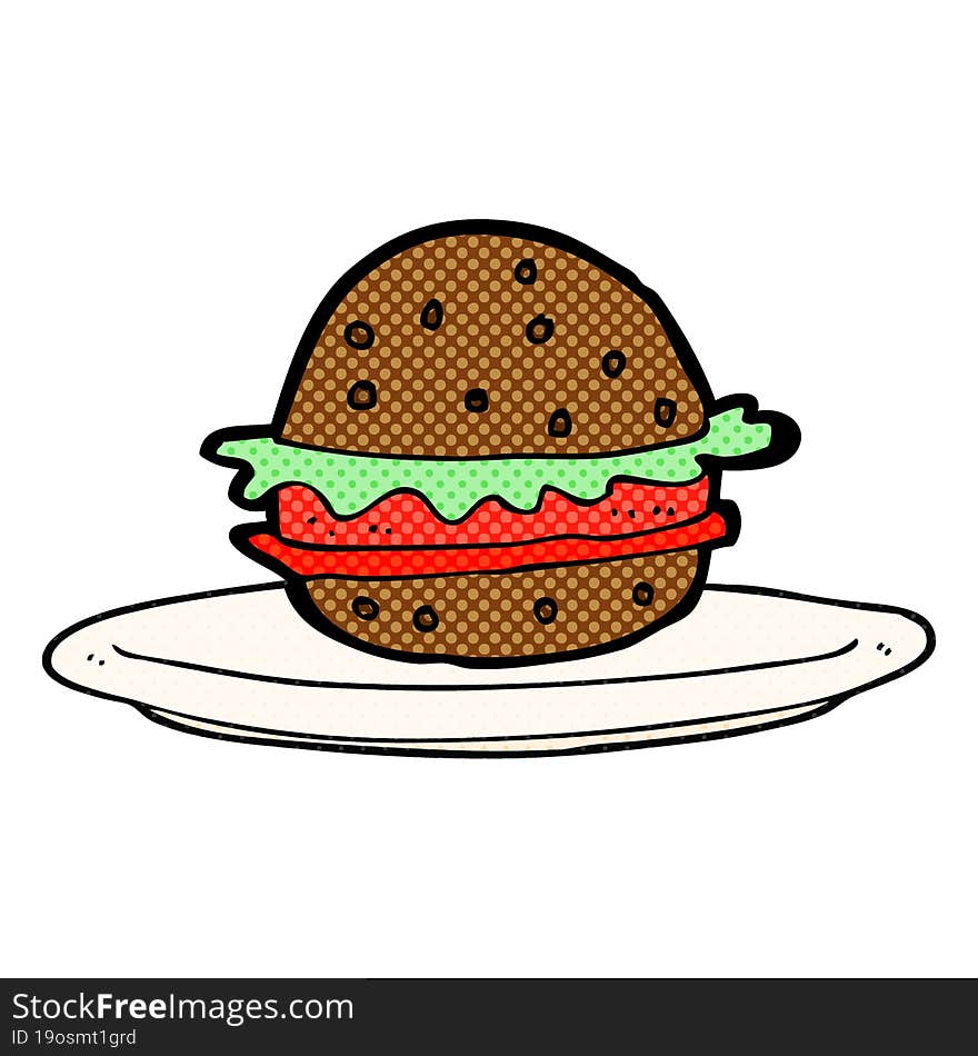 Cartoon Burger On Plate