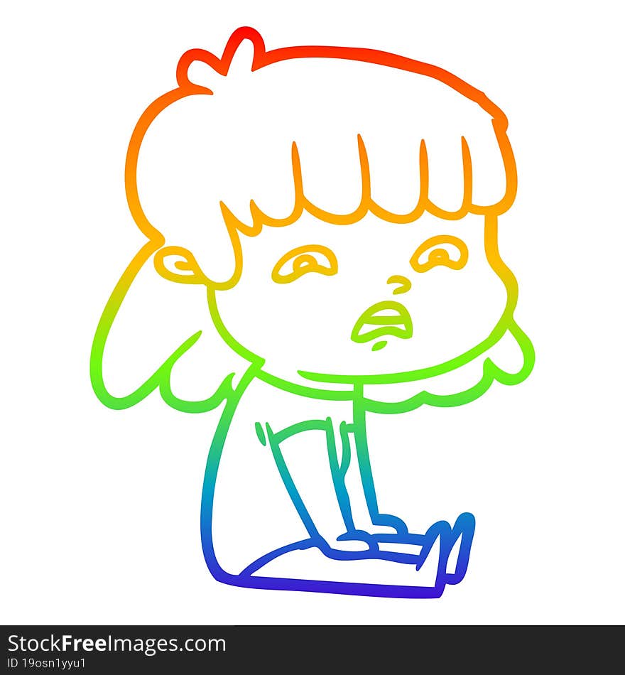 rainbow gradient line drawing cartoon worried woman