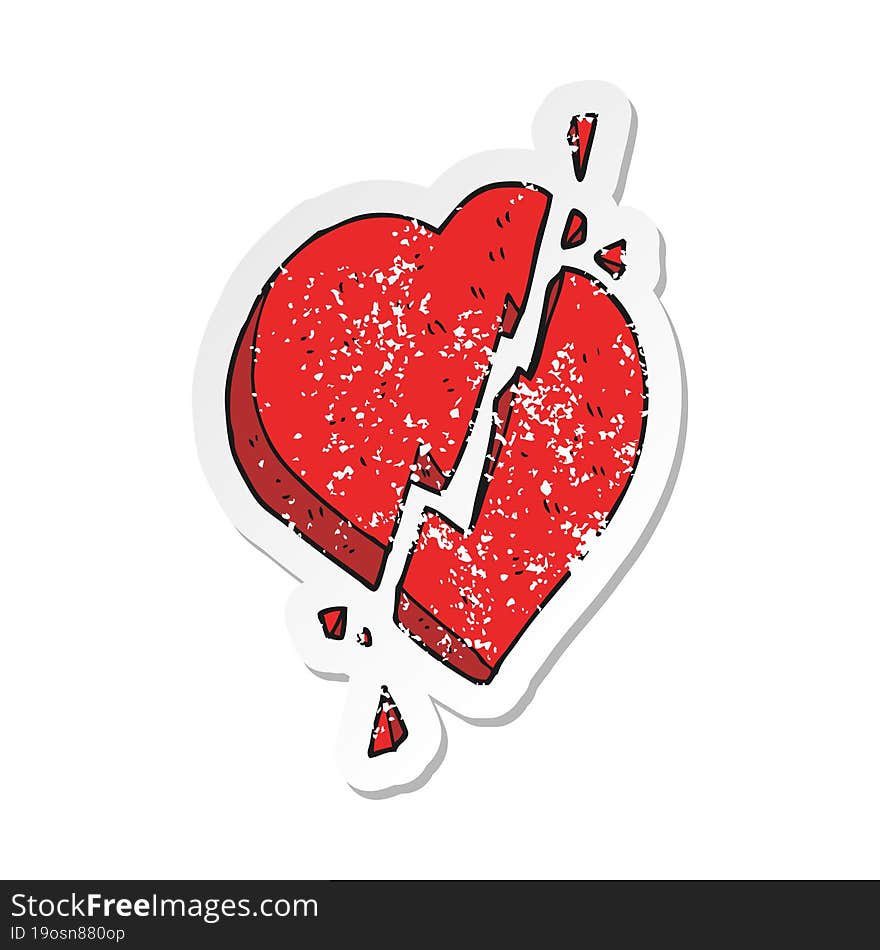 retro distressed sticker of a cartoon broken heart symbol