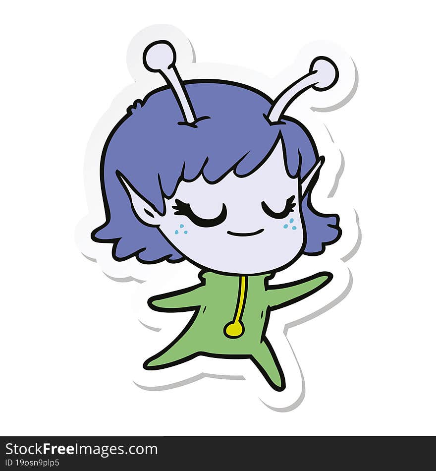 Sticker Of A Smiling Alien Girl Cartoon