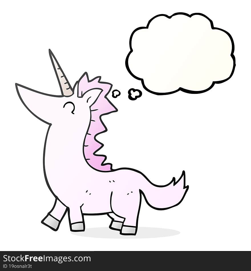 freehand drawn thought bubble cartoon unicorn