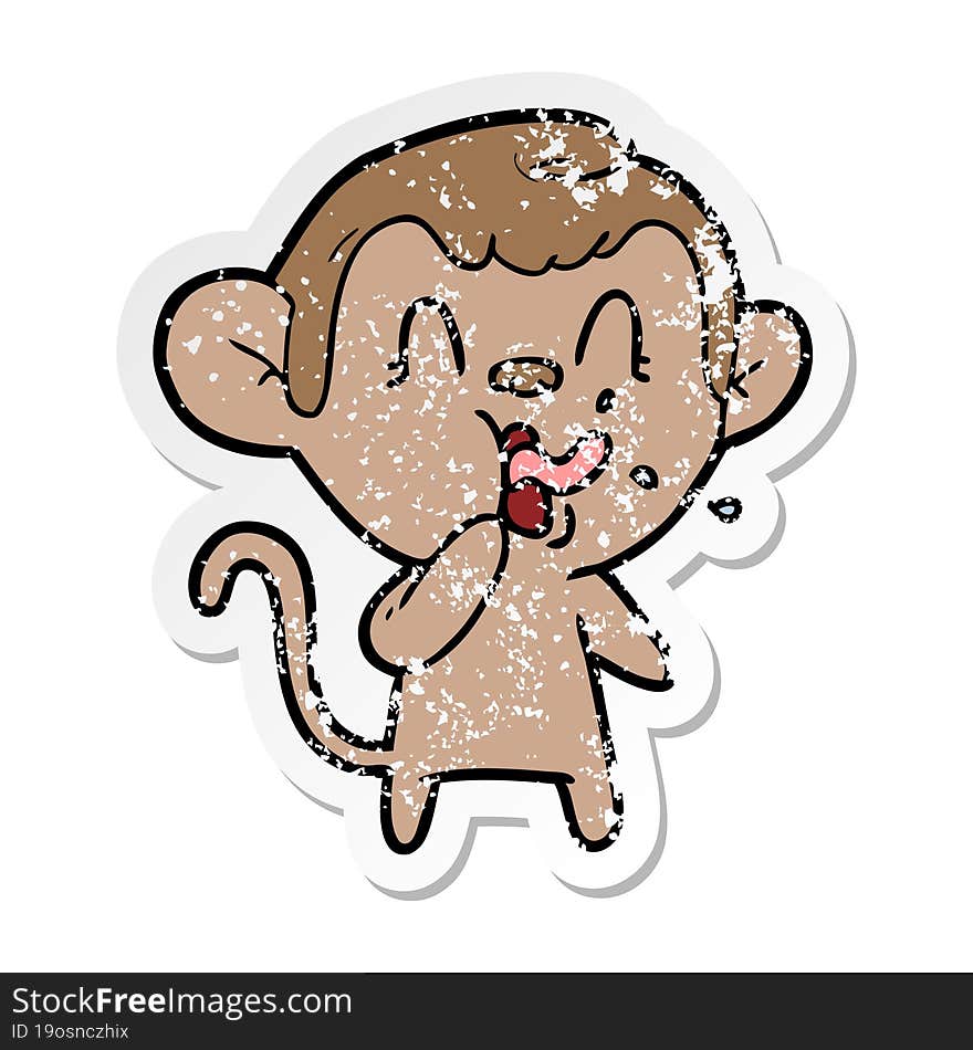 distressed sticker of a crazy cartoon monkey