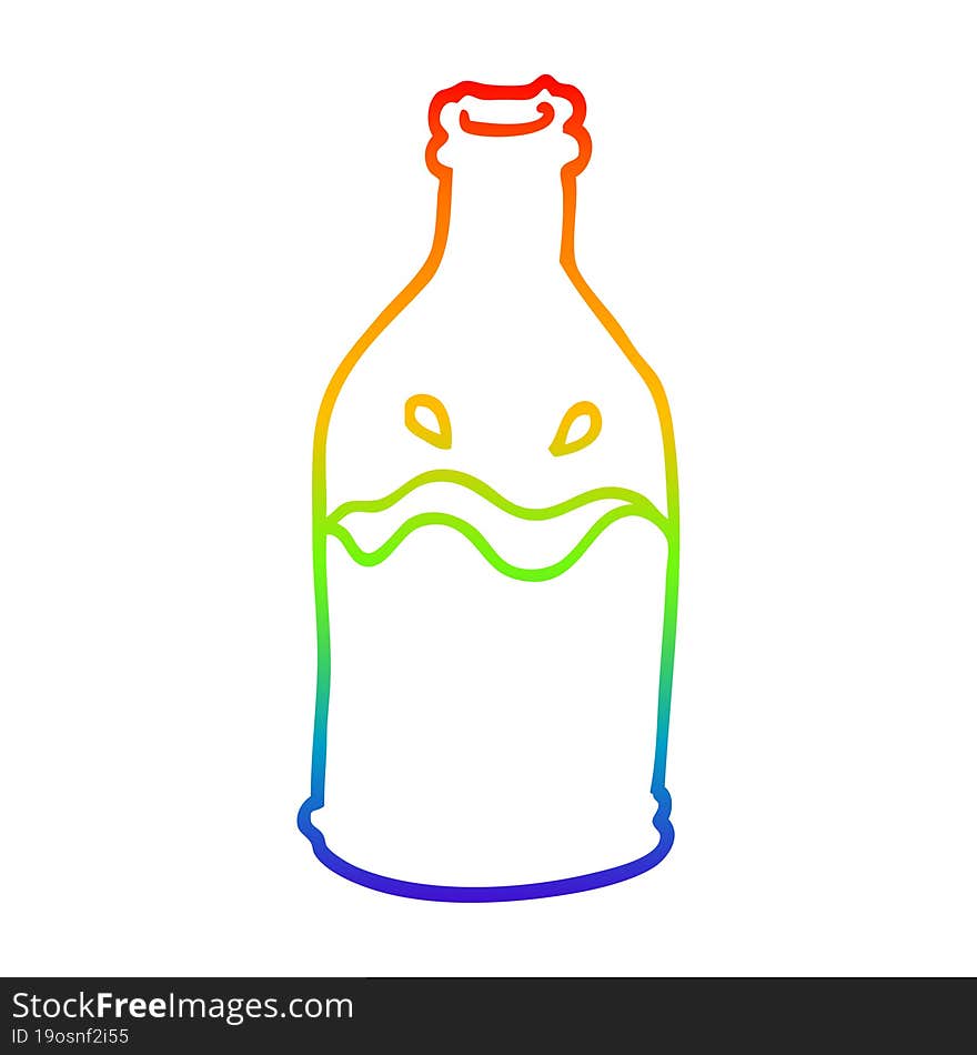 Rainbow Gradient Line Drawing Cartoon Green Bottle