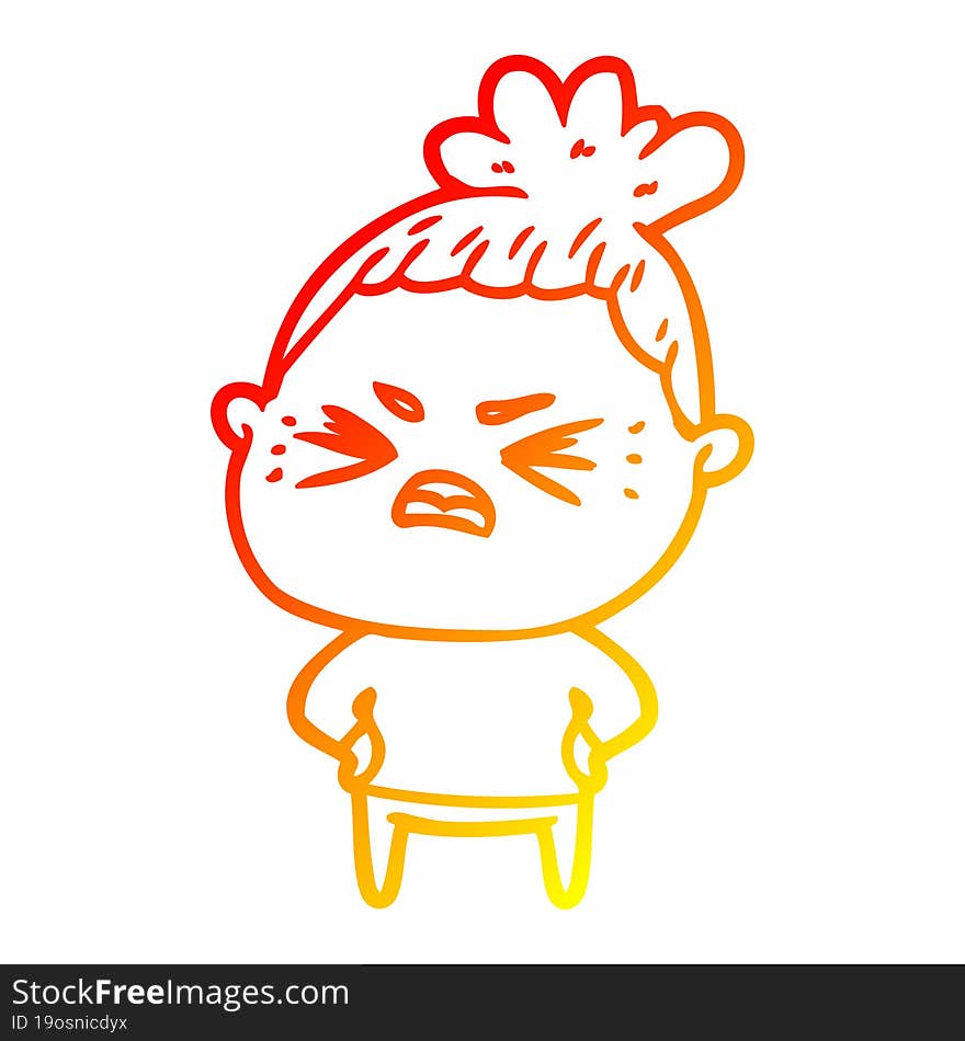 warm gradient line drawing of a cartoon angry woman