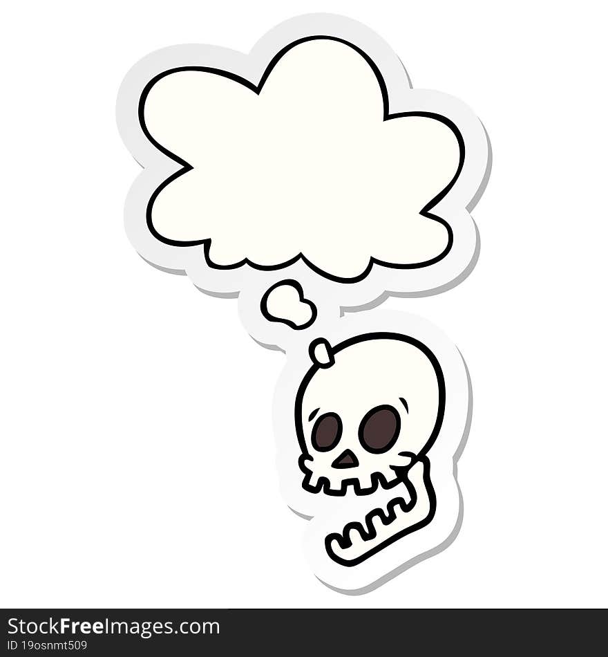 Laughing Skull Cartoon And Thought Bubble As A Printed Sticker