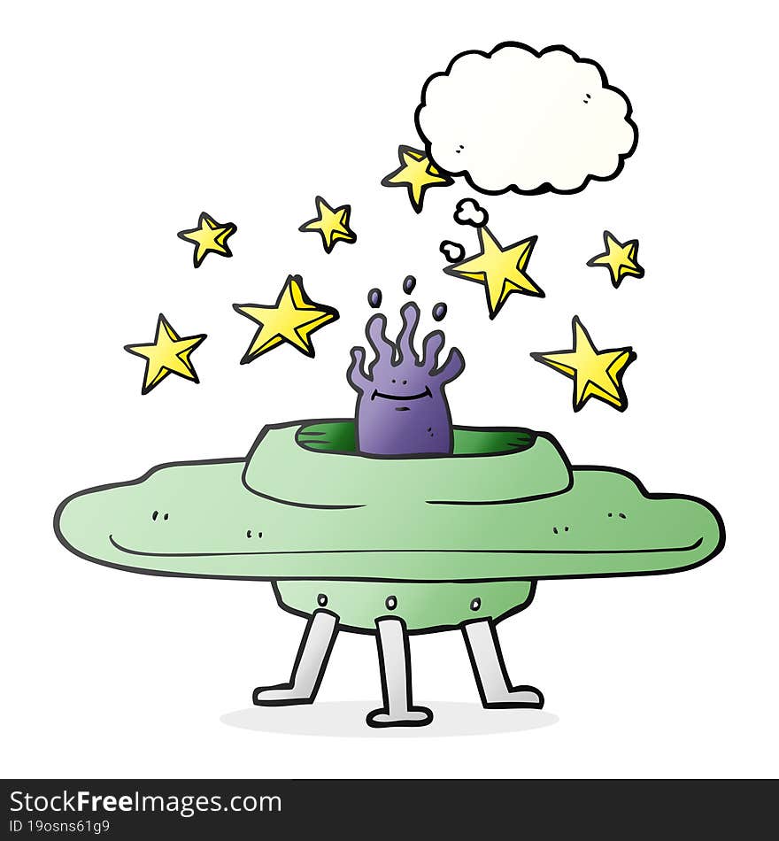 freehand drawn thought bubble cartoon flying saucer