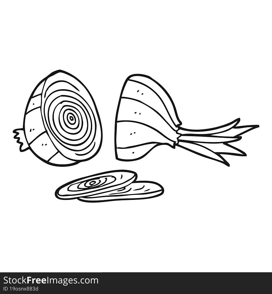 freehand drawn black and white cartoon sliced onion