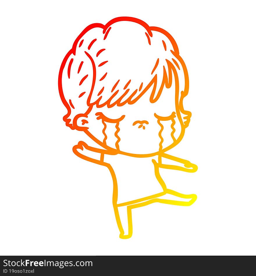 Warm Gradient Line Drawing Cartoon Woman Crying