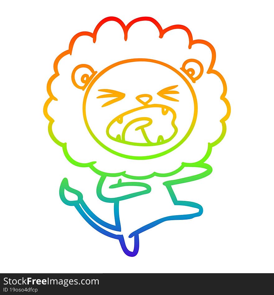 Rainbow Gradient Line Drawing Cartoon Angry Lion