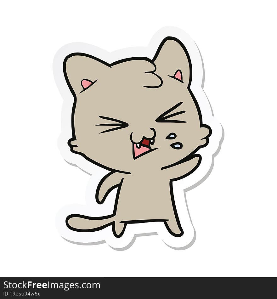 Sticker Of A Cartoon Hissing Cat