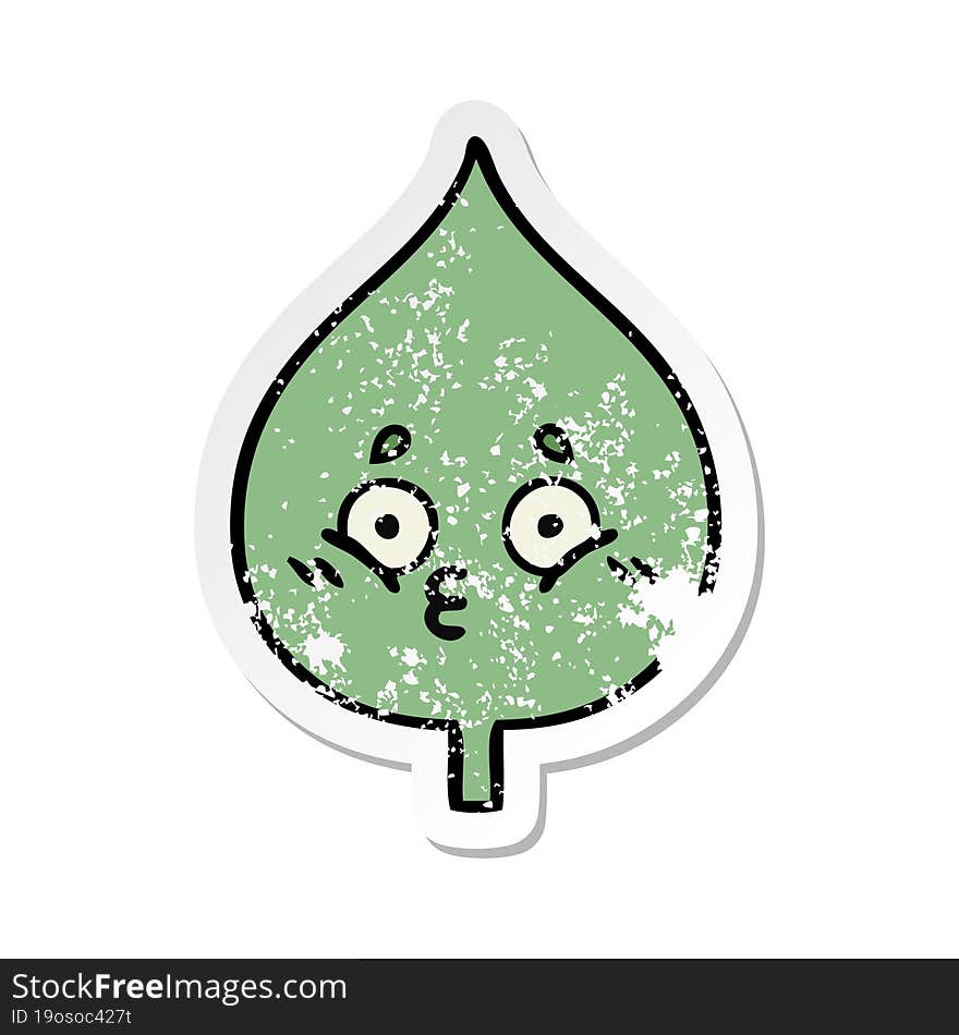 Distressed Sticker Of A Cute Cartoon Expressional Leaf