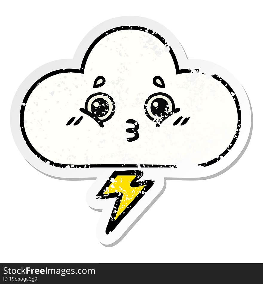 distressed sticker of a cute cartoon storm cloud