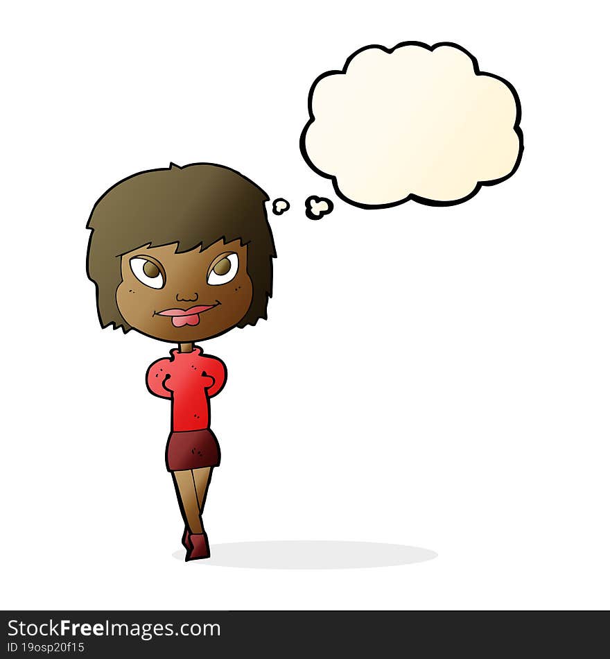 Cartoon Happy Woman With Thought Bubble