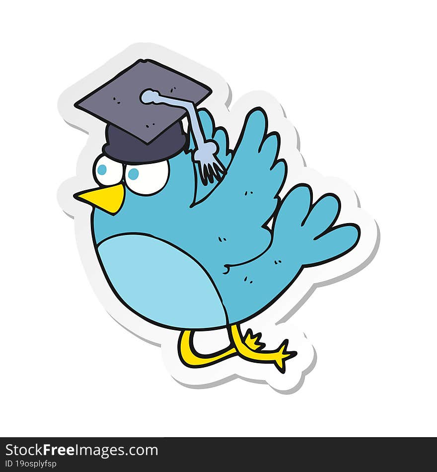 Sticker Of A Cartoon Bird Wearing Graduation Cap