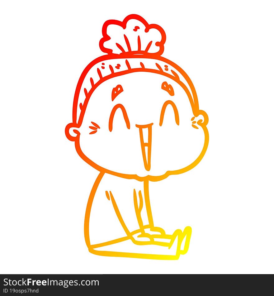 Warm Gradient Line Drawing Cartoon Happy Old Lady