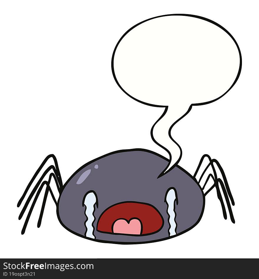 cartoon halloween spider crying and speech bubble