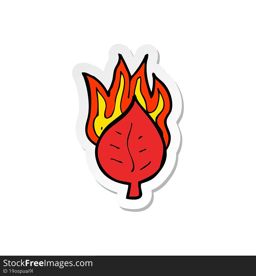 Sticker Of A Cartoon Leaf On Fire Symbol