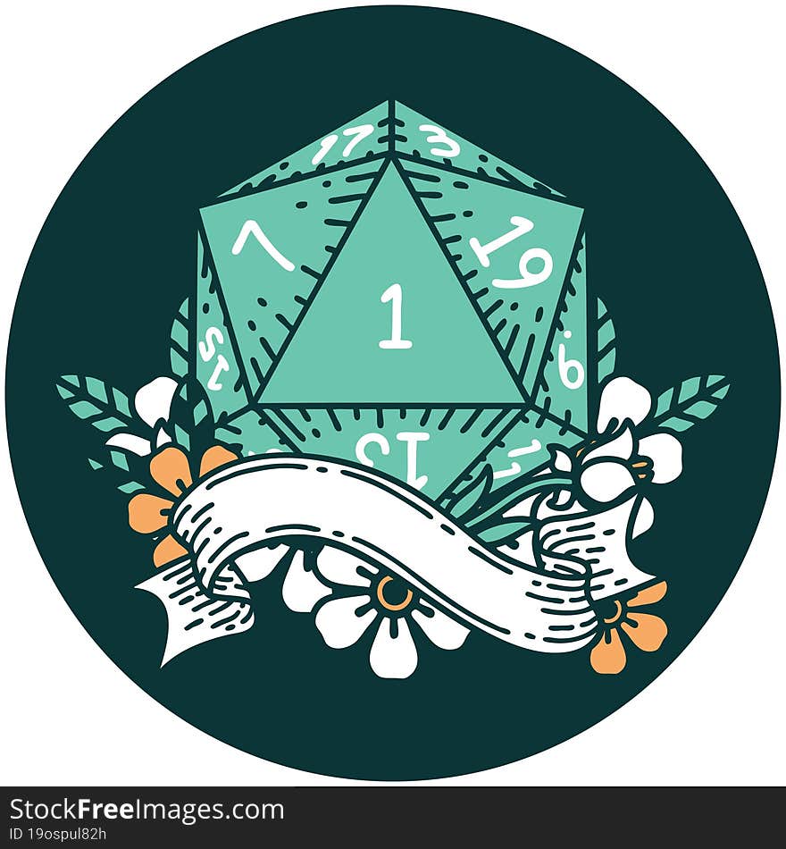 natural one d20 dice roll icon