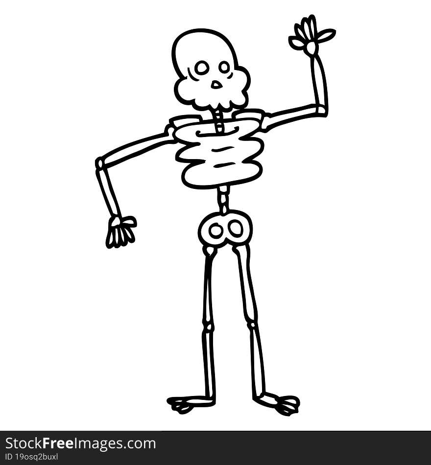 black and white cartoon skeleton