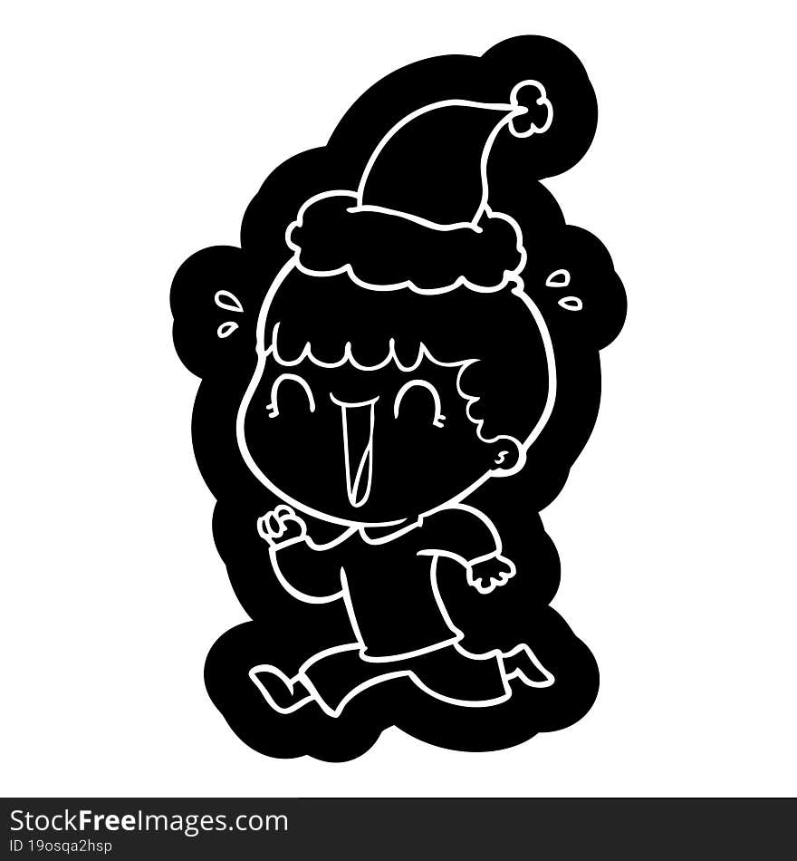 laughing cartoon icon of a man wearing santa hat