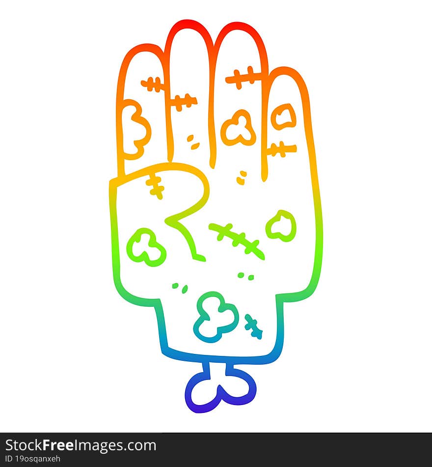 rainbow gradient line drawing cartoon zombie hand