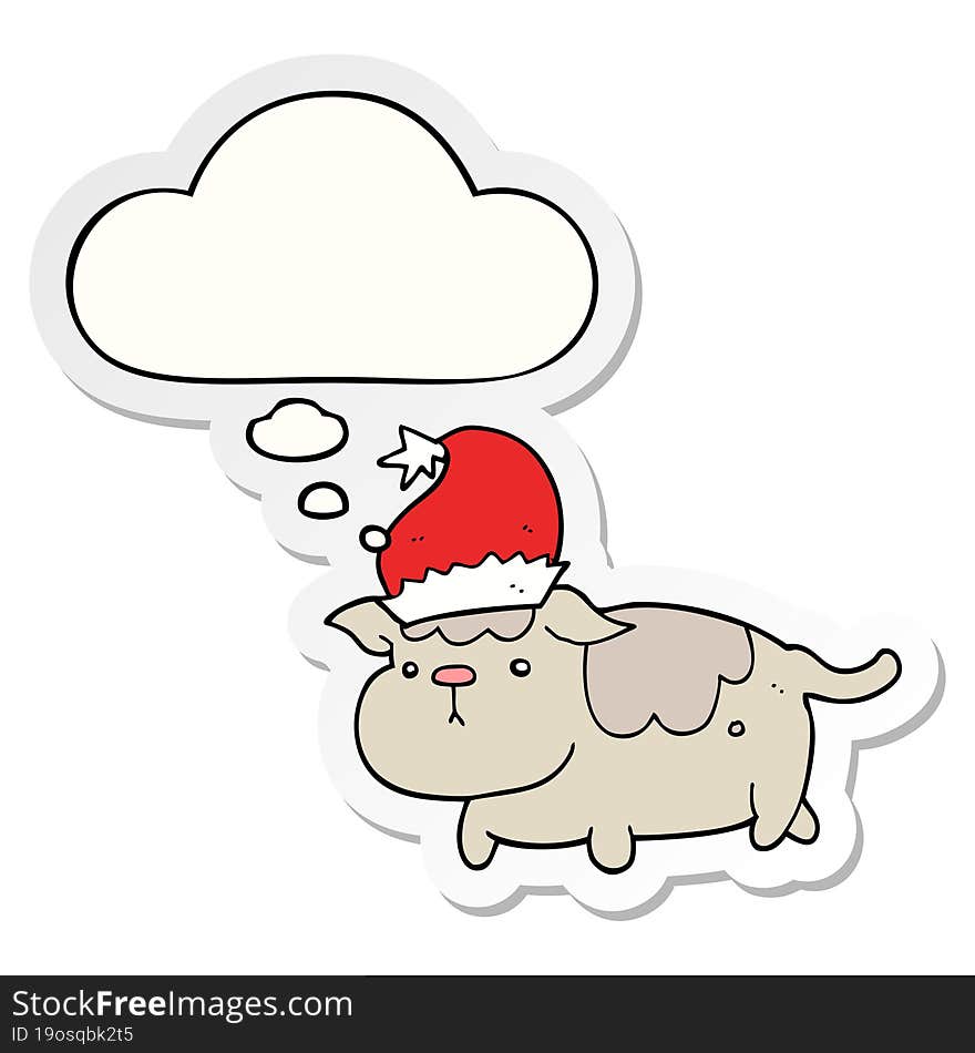 cute christmas dog and thought bubble as a printed sticker