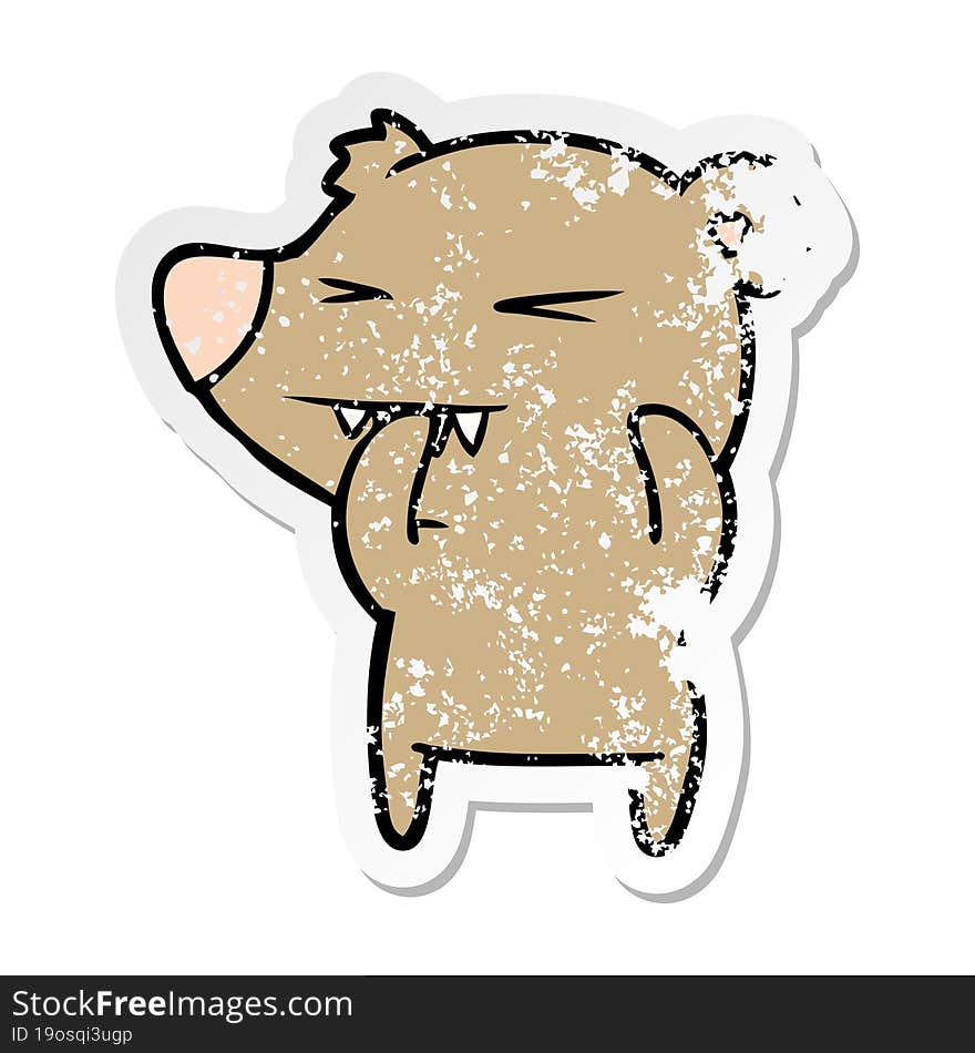 Distressed Sticker Of A Angry Bear Cartoon