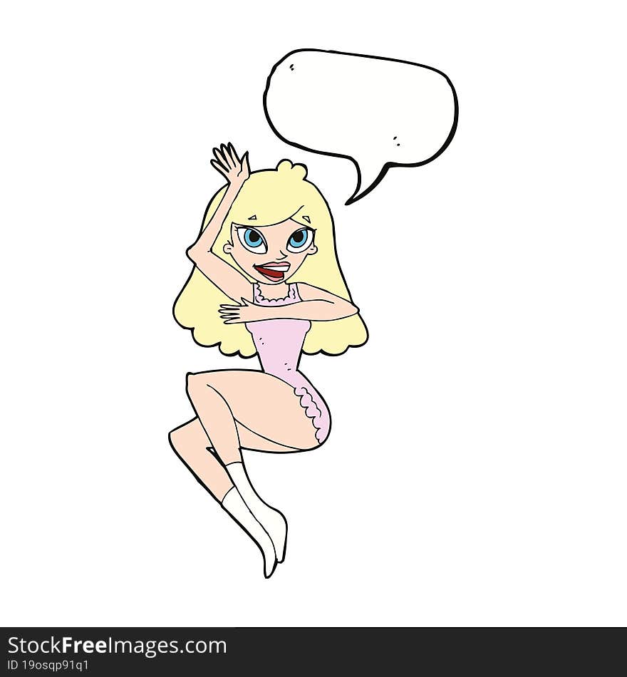 cartoon woman in lingerie with speech bubble