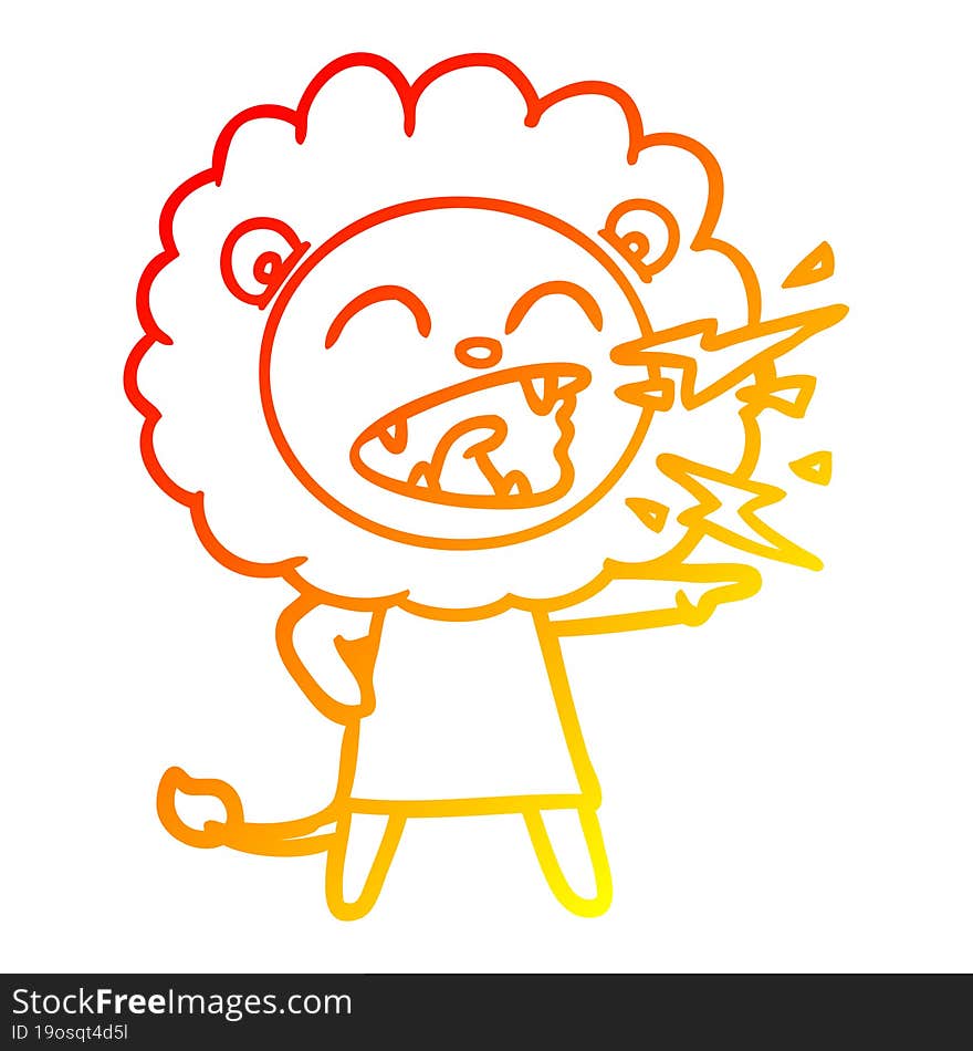 warm gradient line drawing cartoon roaring lion girl