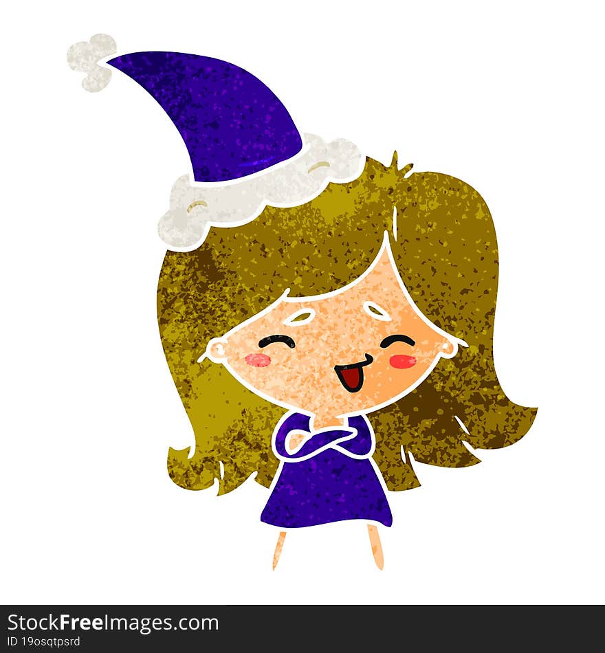 christmas retro cartoon of kawaii girl