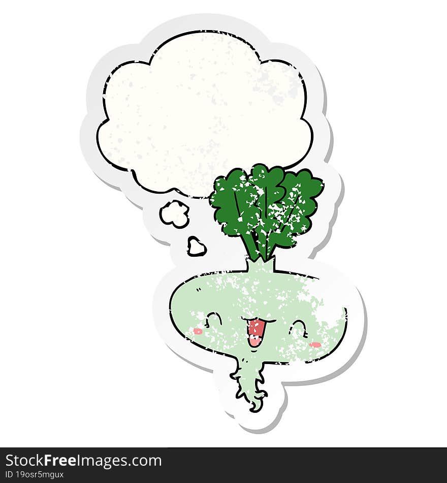 Cartoon Turnip And Thought Bubble As A Distressed Worn Sticker