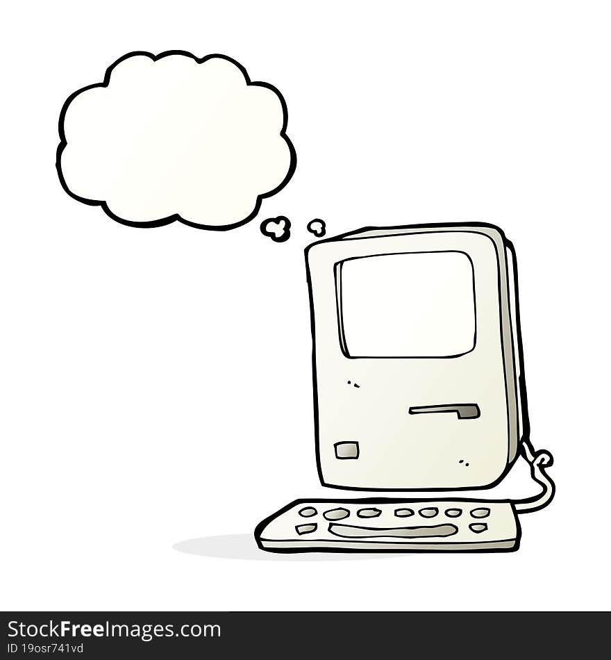 cartoon old computer with thought bubble