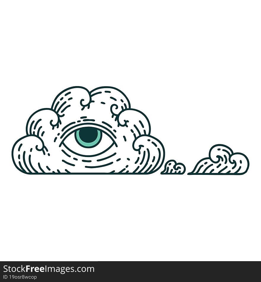 tattoo style icon of an all seeing eye cloud