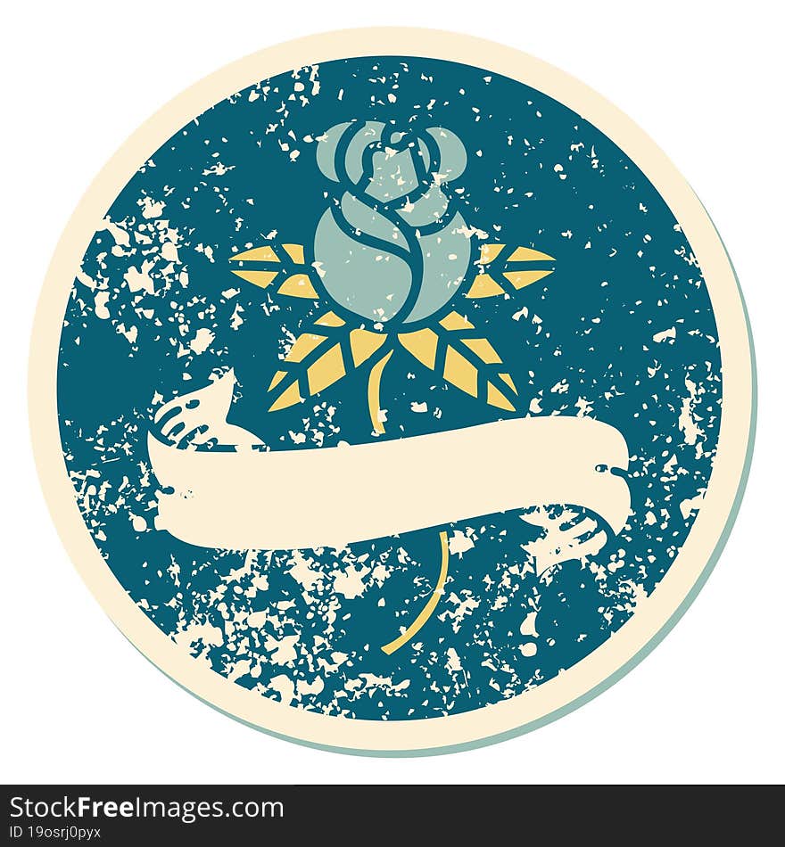 iconic distressed sticker tattoo style image of a rose and banner. iconic distressed sticker tattoo style image of a rose and banner