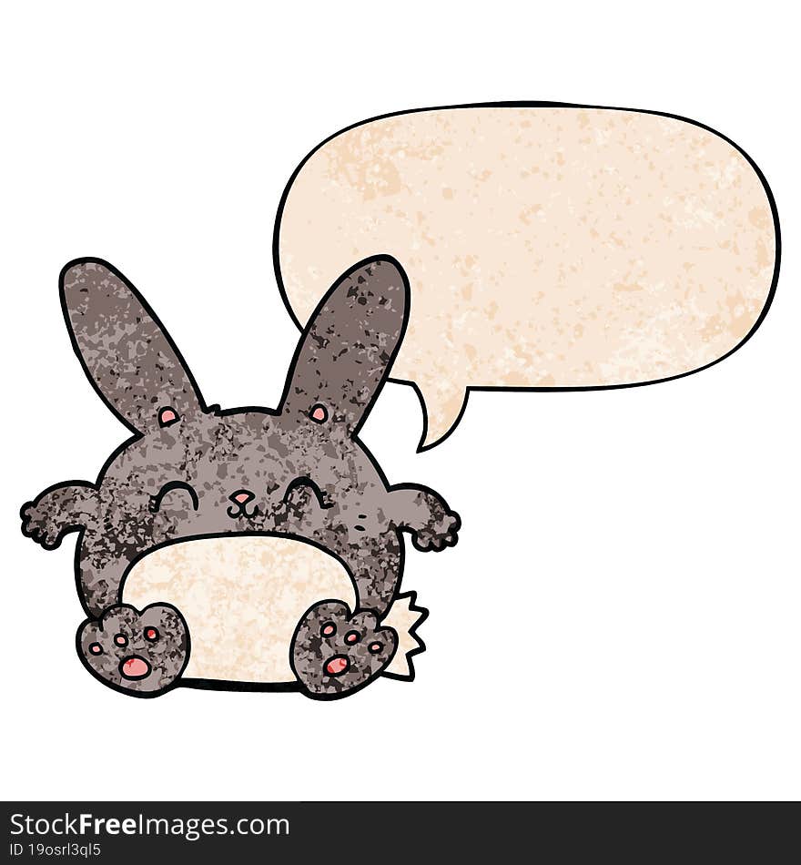 cartoon rabbit and speech bubble in retro texture style