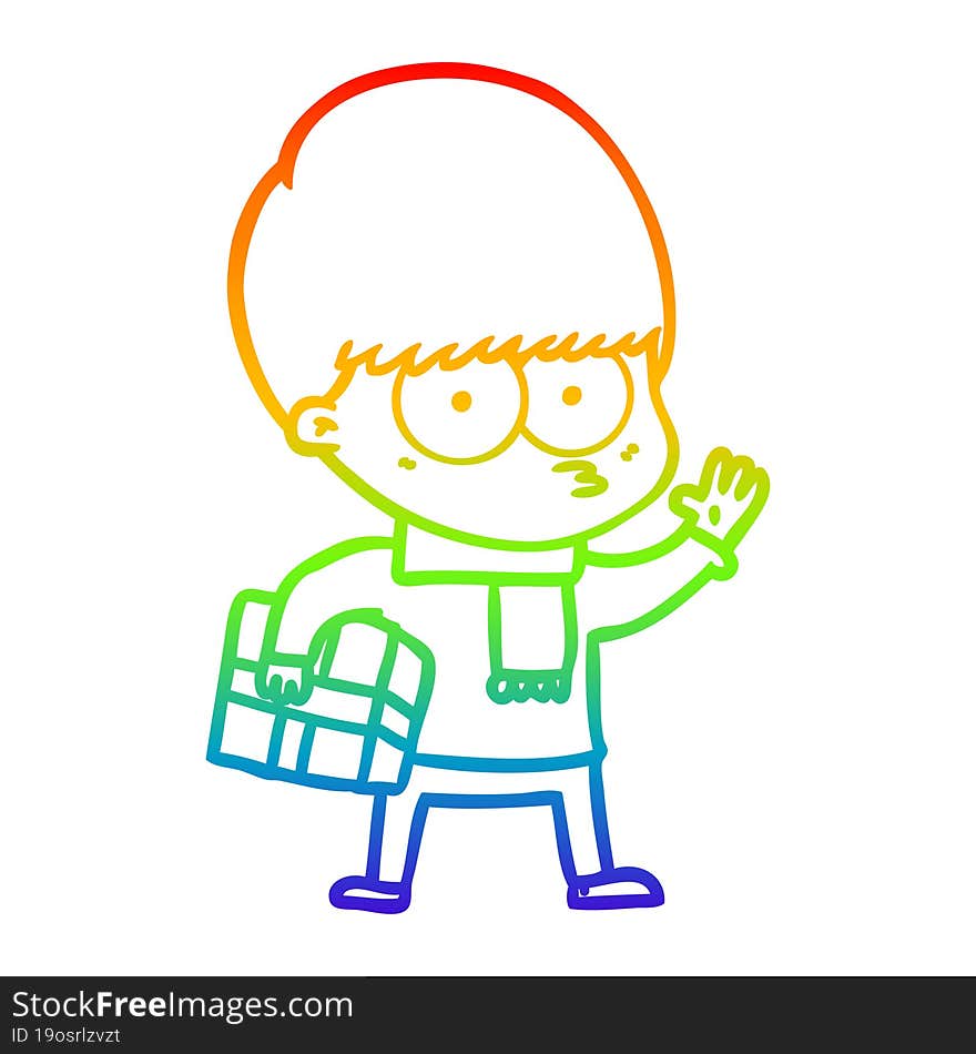 rainbow gradient line drawing nervous cartoon boy