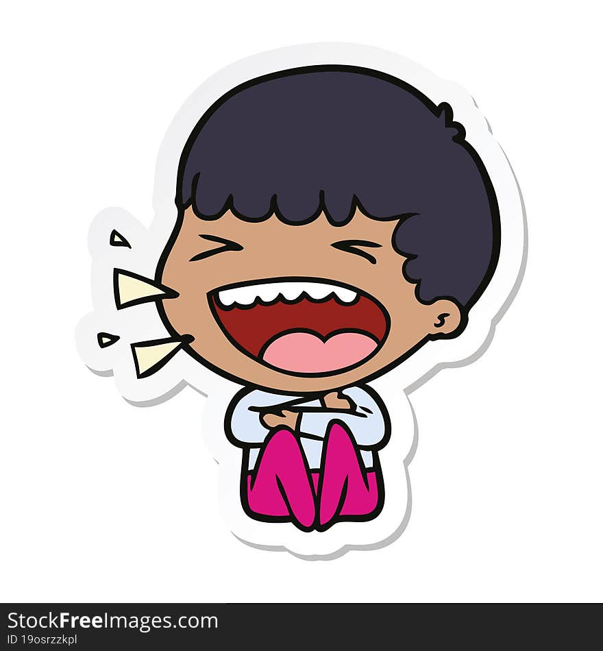 sticker of a cartoon laughing man