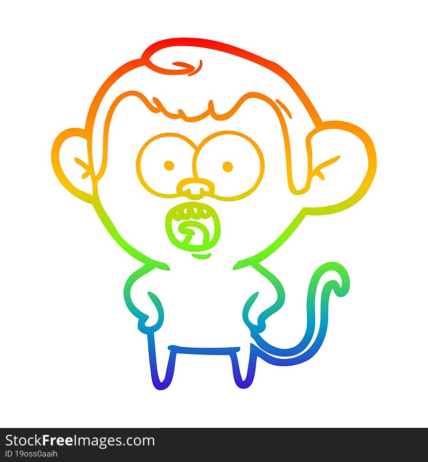 rainbow gradient line drawing cartoon shocked monkey