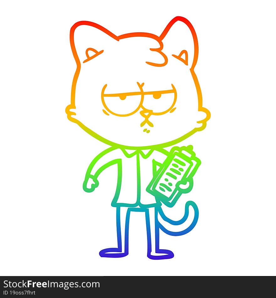 rainbow gradient line drawing bored cartoon cat taking survey