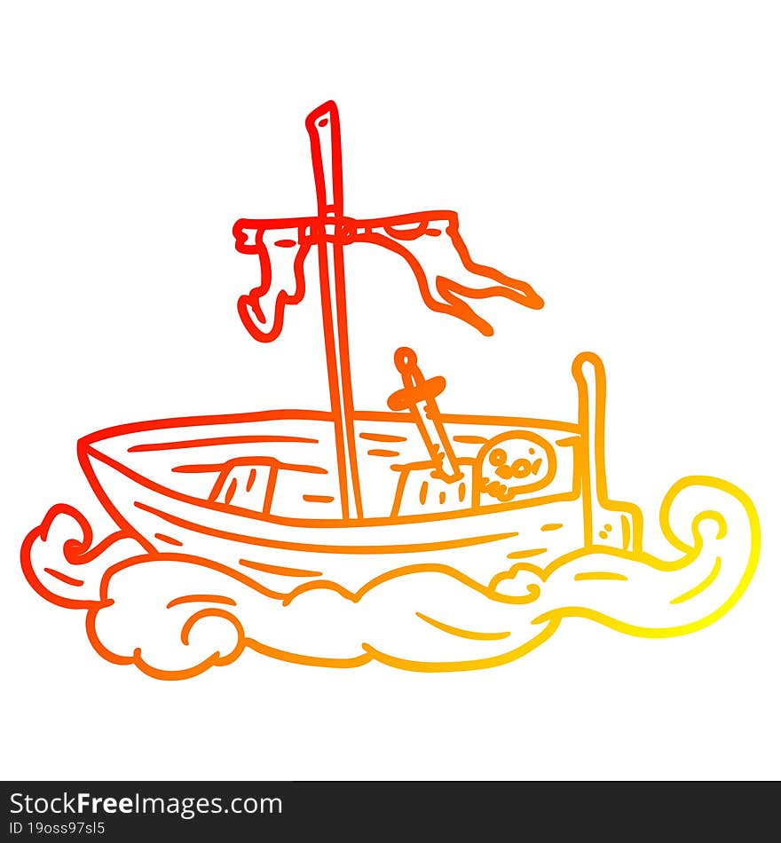 warm gradient line drawing of a old shipwrecked boat