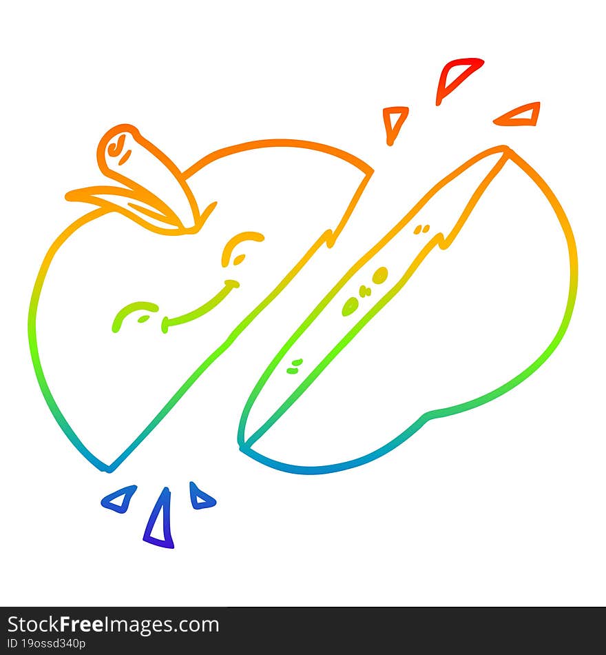 Rainbow Gradient Line Drawing Cartoon Sliced Apple