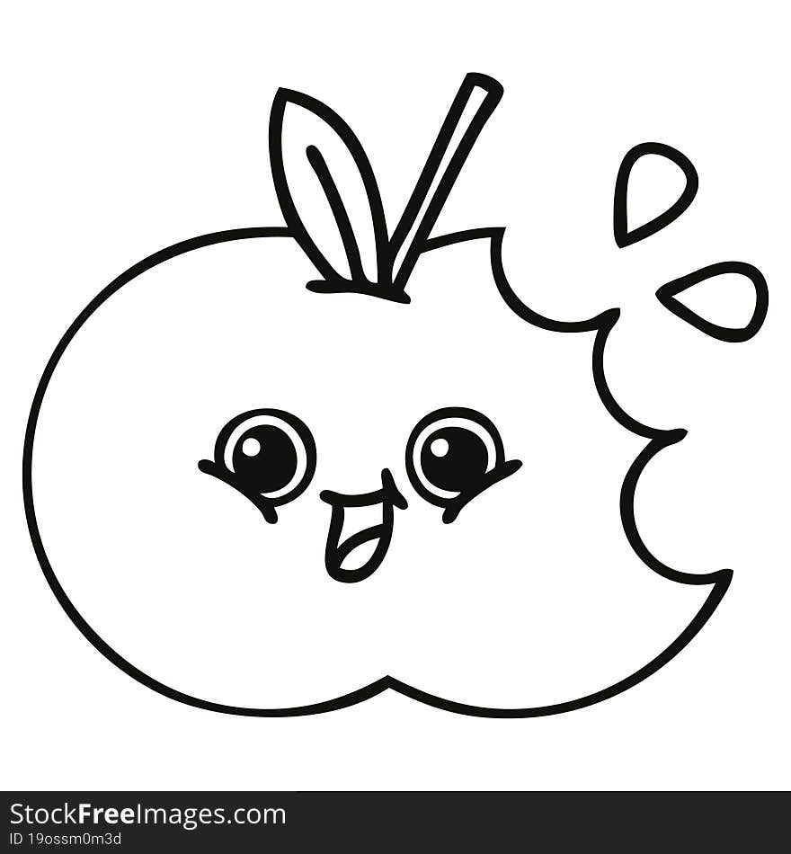 line drawing cartoon of a red apple