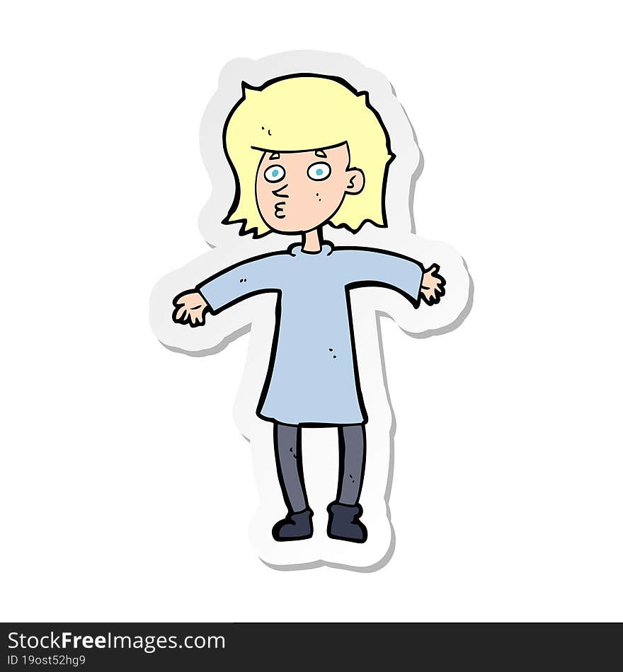 sticker of a cartoon nervous woman