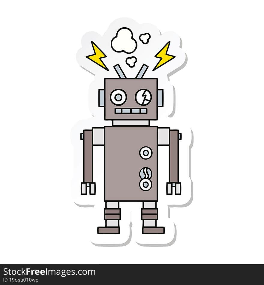 Sticker Of A Cute Cartoon Malfunctioning Robot