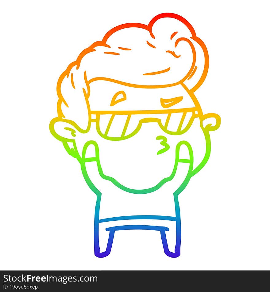 Rainbow Gradient Line Drawing Cartoon Cool Guy