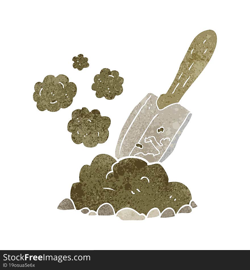 Retro Cartoon Trowel Digging Earth